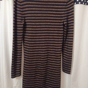 Brown and black stripe midi dress, sweater dress.